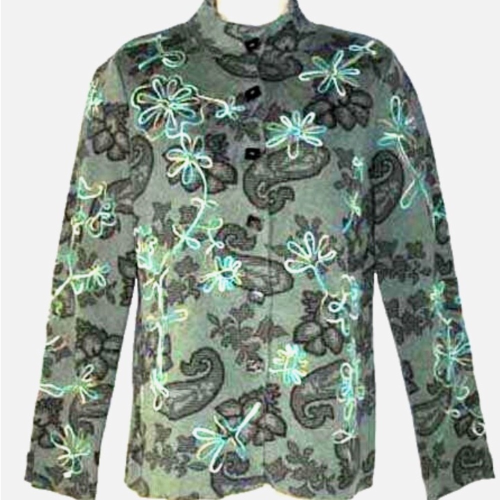 SIGRID OLSEN knit jacket Paisley Floral Soutache